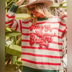 BiBi "Merry & Bright" Sweater Holidays Christmas Green Red White Sz Medium M